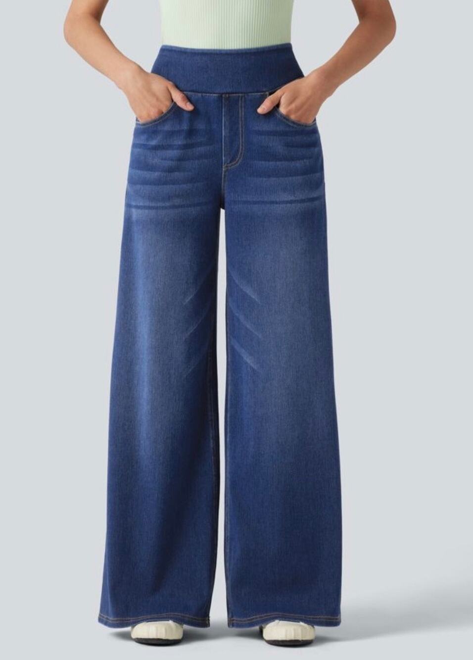 NWT Halara Flex™ Mid Rise Tummy Control Casual Estate Blue Baggy Jeans Medium